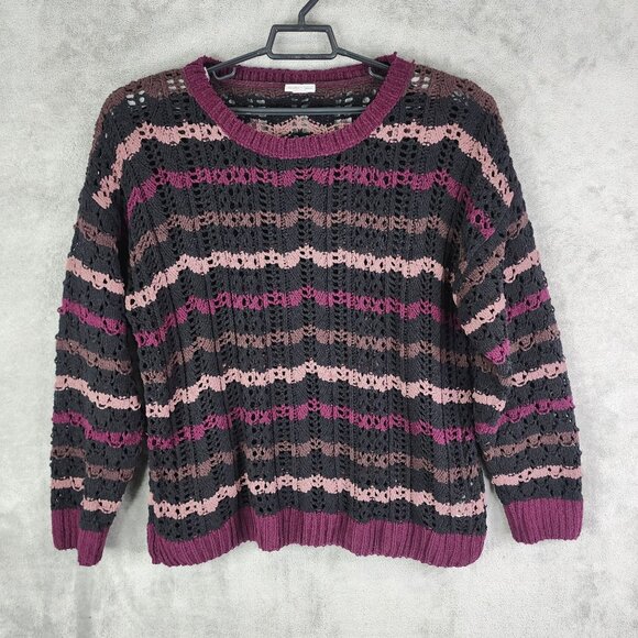 Womens LuLaRoe Striped Open Knit Mariah Sweater Round Neck Long Sleeve Size 3XL - Picture 2 of 11